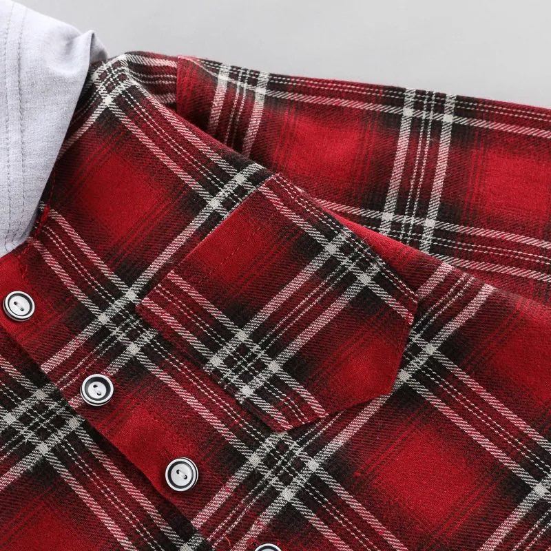 Riolio Toddler Boy Red Plaid Hoodie Top & Pants Set - Image 3