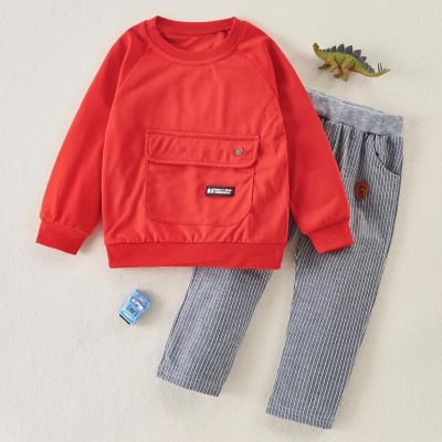 Riolio 2-Piece Red Pocket Top & Pants Set