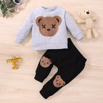 Riolio Cute Bear Pattern Sweatshirt & Pants Set