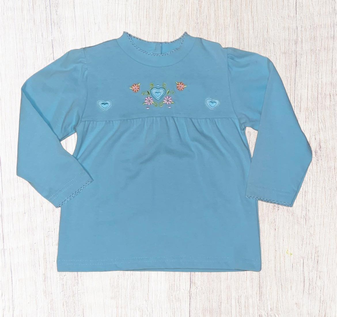 V-Baby Blue Hearts & Flowers Top ~ Size 24 Months