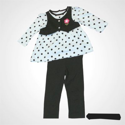 Babyworks Black Polka-dots and Flower Top & Pants Set