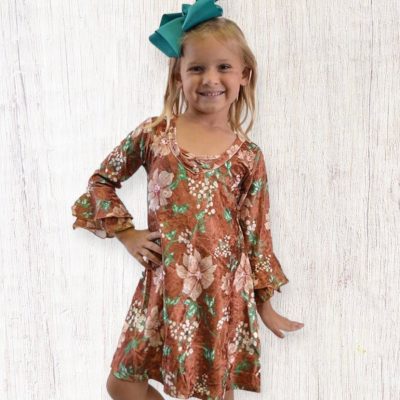 Velvet Brown Dress w/ Floral Design ~ Size 2T