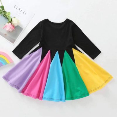 Rainbow Color-Block Twirl Dress