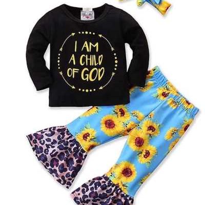 3-Piece Child of God Top, Bell Pants & Headband Set