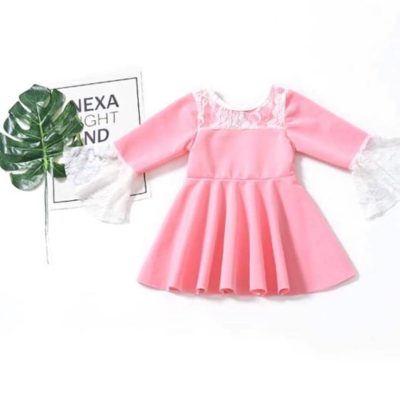 Girls Pink w/ Lace Trumpet Dress