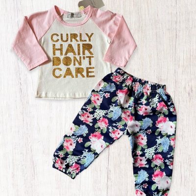 Curly Hair Raglan Top & Pants Set ~ 3-6 Months