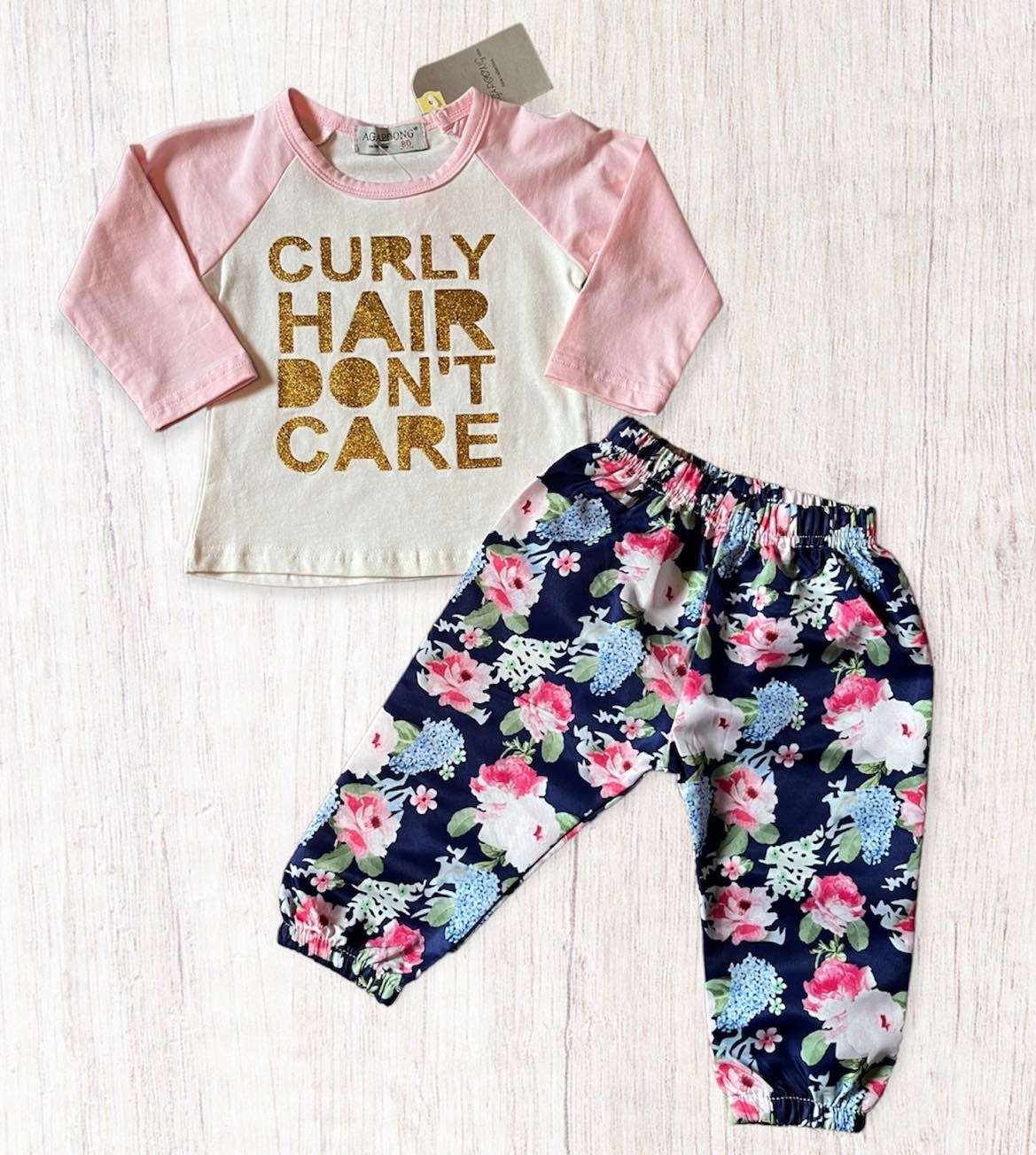 Curly Hair Raglan Top & Pants Set ~ 3-6 Months