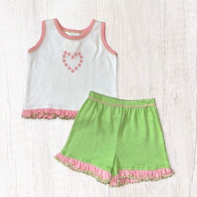 Cloud-Mine Pink Flower Heart Top & Short Set ~ 6 Months