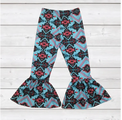 Sparklebots Teal & Coral Aztec ~ Bell Bottom Pants