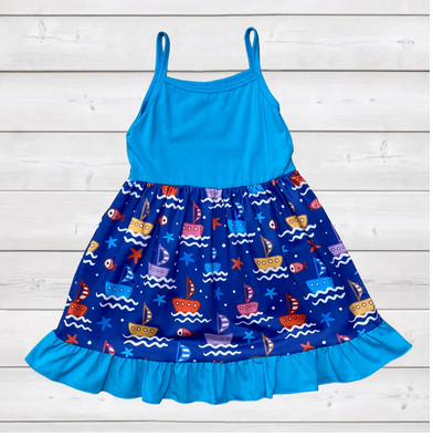 Sparkledots Fish Sailing Away Ruffle Dress