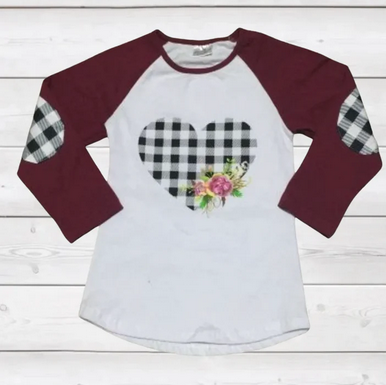 Sparkledots Buffalo Plaid Heart Raglan Top
