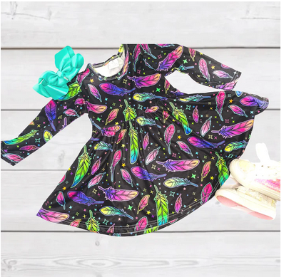 Sparkledots Psychedelic Feathers Twirl Dress ~ 12-18 Months