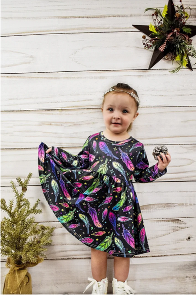 Sparkledots Psychedelic Feathers Twirl Dress ~ 12-18 Months - Image 5