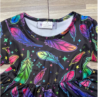 Sparkledots Psychedelic Feathers Twirl Dress ~ 12-18 Months - Image 2