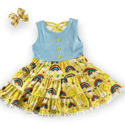 Sparkledots Sunshine & Rainbows CrissCross Twirl Dress w/ Bow