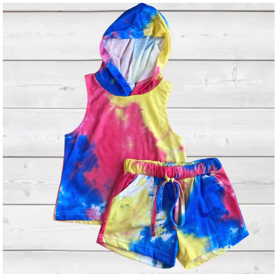 Sparkledots Tie-Dye Sleeveless Hooded Top & Short Set