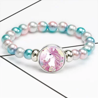 Kids Unicorn Blue Beaded Bracelet